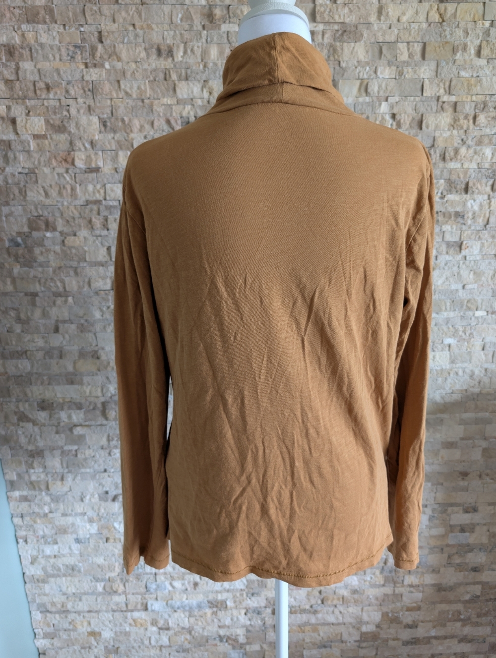 Madewell Whisper Cotton Turtleneck Long Sleeve Top 100% Cotton Camel Toffee Sz M image 4